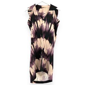 Zero + Maria Cornejo Purple Pale Yellow Tie Dye V-Neck Silk Midi Sheath Dress